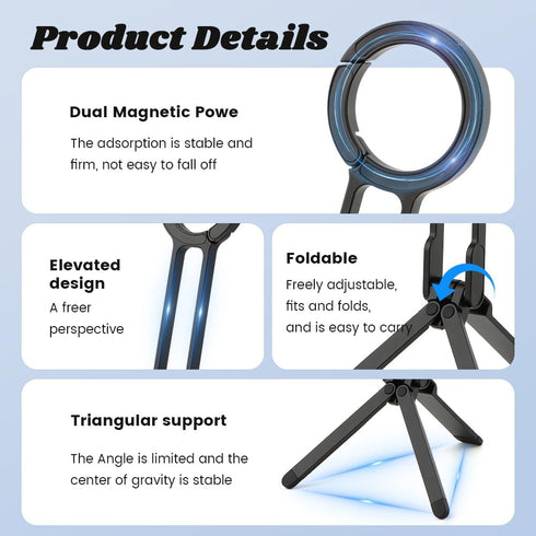 FuGuiHui Magnetic Phone Tripod Magnetic Smartphone Stand Aluminium Mini Tripod Pocket Cell Phone Stand Foldable