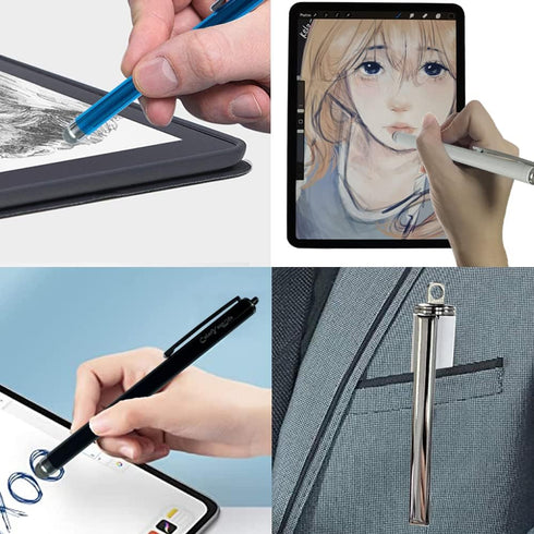 3-Pack Micro-Knit Mesh Tip Capacitive Stylus Pens for Touch Screens with Replaceable Fiber Tips, Cleaning Cloth (Black,