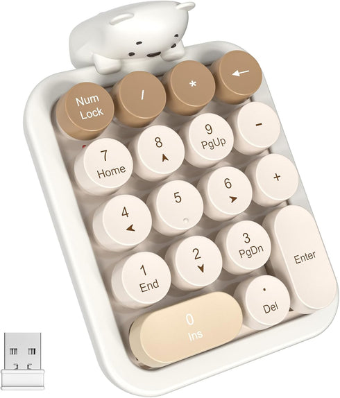 MOFII Wireless Number Pad with Bear - Mixed Milktea Numeric Keypad 18 Keys