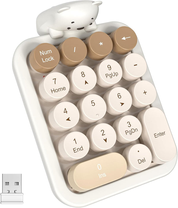 MOFII Wireless Number Pad with Bear - Mixed Milktea Numeric Keypad 18 Keys