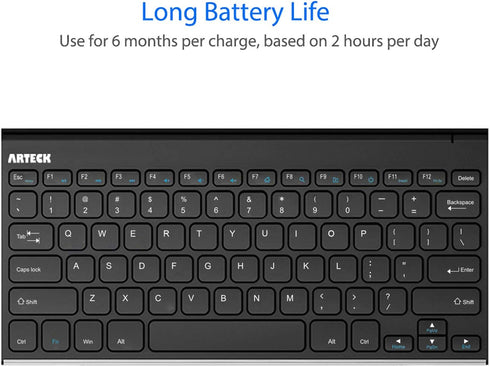 Arteck 2.4G Wireless Keyboard Ultra Slim Stainless Steel for Computer/Desktop/PC/Laptop/Smart TV, Windows 11/10/8/7
