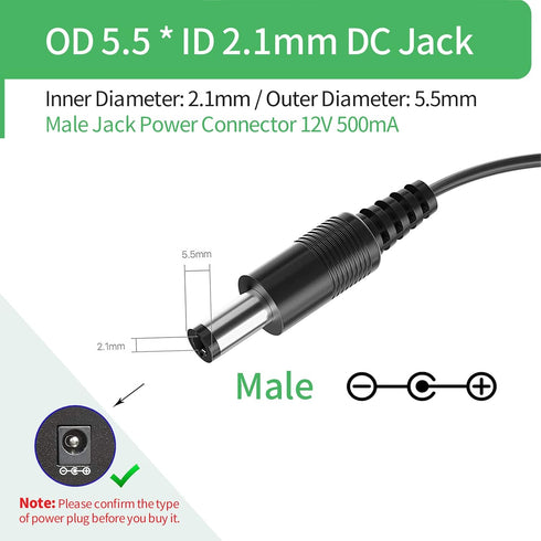 Security-01 2-Pack AC to DC 12V 0.5A Power Supply Adapter for CCTV Camera, Speaker, Router