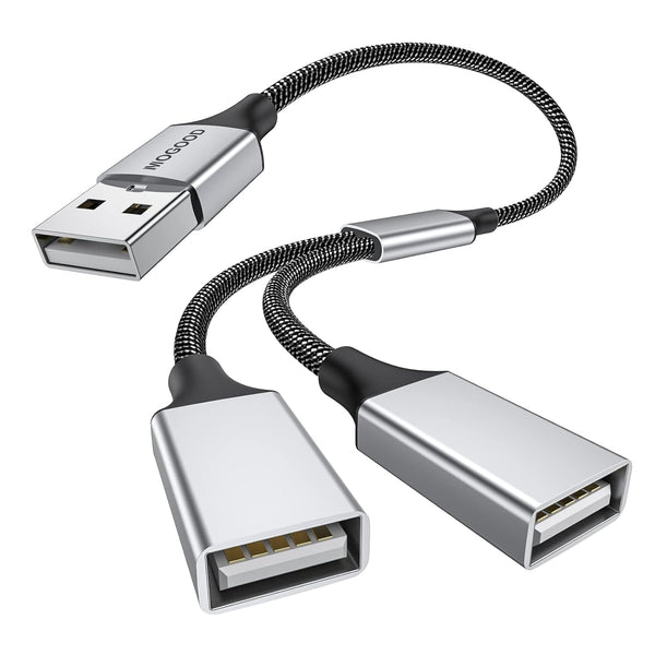 Dual USB 2.0 Splitter Cable Adapter - Extra Multiport Hub for Charging/Data Transfer on Laptop, Mac, or Car.