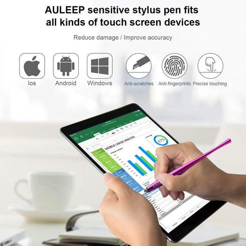 AULEEP Capacitive Stylus Pens for Touch Screen with 4 Pack 6 Nanofiber Tips Compatible for Phones, Tablets, iPads, Kindles (Silver Balck Rose Blue)