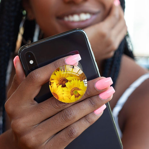 Expandible Collapsible Clear Crystal Glitter Mobile Phone Grip Stand Holder for Smartphones & Tablets (Sunflower