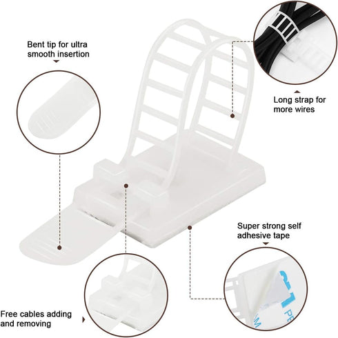 Adhesive Cable Management Clips, 50Pcs Adjustable Nylon Wire Clips with Strong Adhesive Tape & Extra Screw for Home