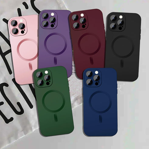iPhone 15 Pro Max Magnetic Case for Women - Wine Red, Matte Soft Metallic, MagSafe Compatible, with Lens & 2 Screen