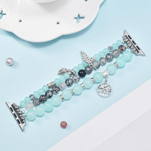 MOFREE Beaded Bracelet for Apple Watch Band 38mm 40mm 41mm, Handmade Crystal Beads Elastic Strap