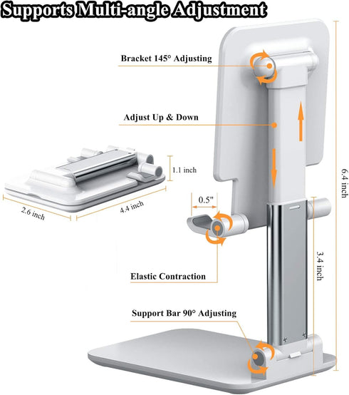 Meetuo 2 16/15/14/13/12/Smartphones Pcs Cell Phone Stand, Adjustable Angle Height Phone Stand for Desk, Fully