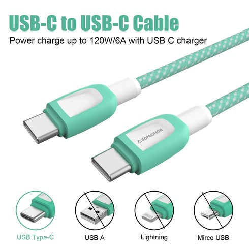 USB C to USB C Cable 120W 2-Pack, 6ft+10ft Fast Charging Compatible with iPhone 15 Pro Max, Samsung S22 Ultra
