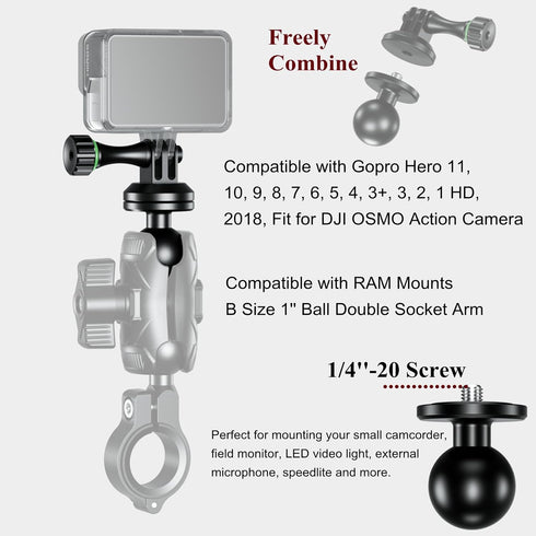 BRCOVAN Aluminum Alloy Tripod Mount Adapter with 1'' Ball, Compatible with RAM Mounts B Size