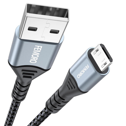 FEMORO 6ft Micro USB Cable, USB Type A to Micro USB 2.0 Charger Cables for Data Transfer & Charging, Braided Compatible