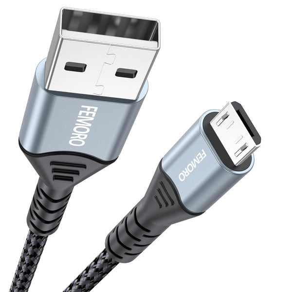 FEMORO 6ft Micro USB Cable, USB Type A to Micro USB 2.0 Charger Cables for Data Transfer & Charging, Braided Compatible