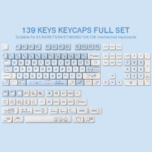 PBT Keycaps - MOA Cute Keycaps for Mechanical Keyboard, 139 Keys, Dye-Sublimation Custom Set for Cherry MX Switches