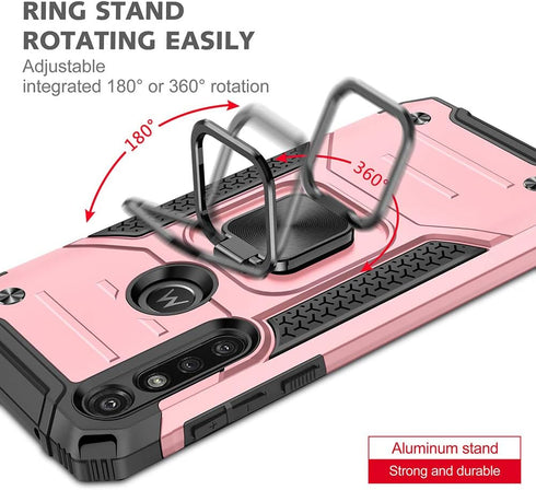 Moto G Power Case with Screen Protector, Tough Shockproof Hard Rubber Bumper with 360 Rotation Ring Kickstand
