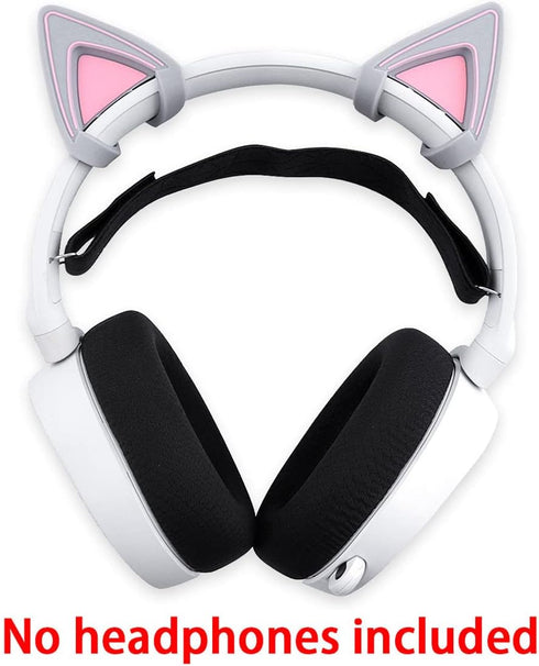 HUYUN Silicone Cat Ears Headsets, Attachable Accessory Compatible with SteelSeries Arctis 5, Bose NC700 QC35 - Silver