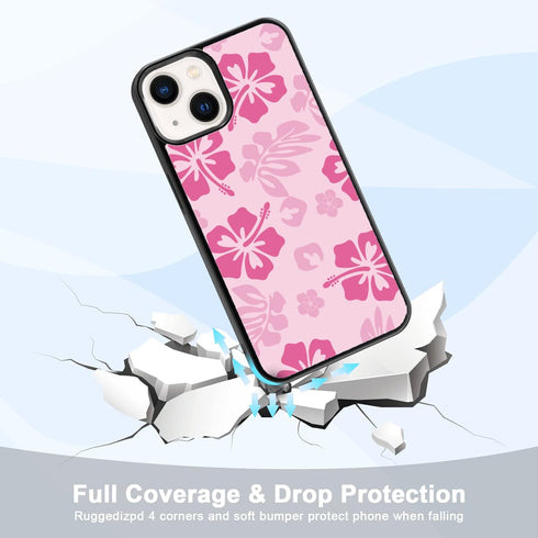iPhone 13 Case - Pink Hibiscus Shockproof TPU, Cute Flower Design, 6.1 Inch, Protective Phone Case for Men, Girls,