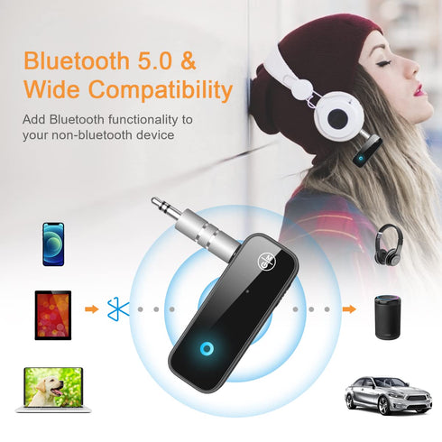 JXTZ (Upgraded) Bluetooth AUX Adapter for Car, Wireless Audio Receiver for Car Stereo/Home Stereo