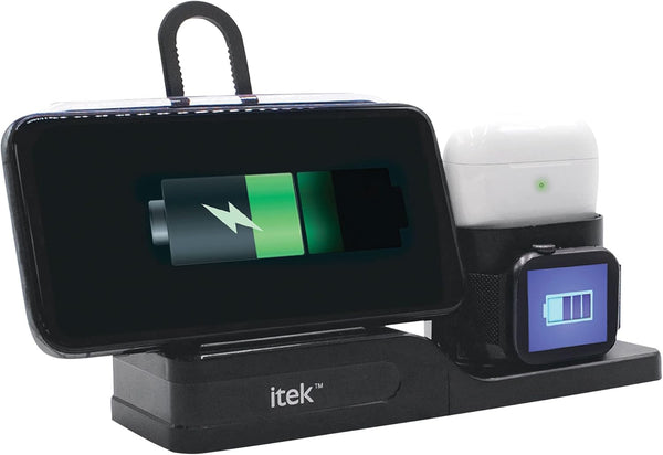 iTek 3-in-1 Qi Wireless Charging Stand, USB-C Cable, Black