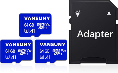 Vansuny Micro SD Card 64GB, 3 Pack, microSDXC Memory Card with SD Adapter, A1 App Performance, V30 4K Video