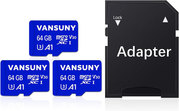 Vansuny Micro SD Card 64GB, 3 Pack, microSDXC Memory Card with SD Adapter, A1 App Performance, V30 4K Video