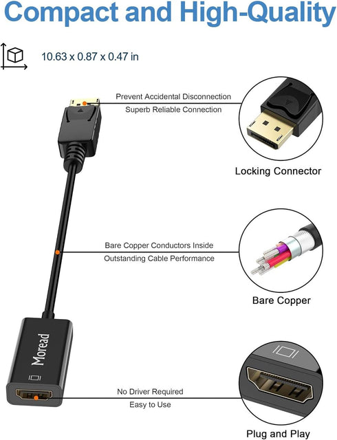 4K DisplayPort (DP) to HDMI Adapter, Gold-Plated Display Port to HDMI Converter (Male to Female) - Black
