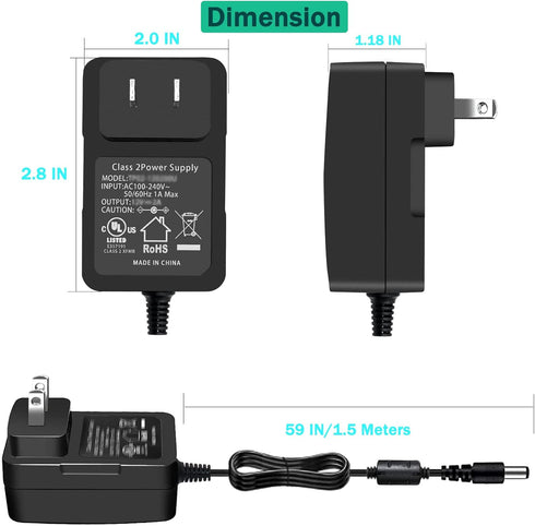 TKDY 24V Power Supply for LED Strip Lights, 24Vdc 1.5A AC Adapter Charger Cord for 24 Volt Devices
