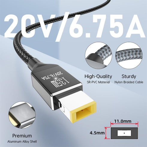 NFHK Type-C USB-C 135W to DC Rectangle 11.0 * 4.5mm Power PD Charge Cable for Thinkpad X1 Legion Y7000P Laptop DC20V