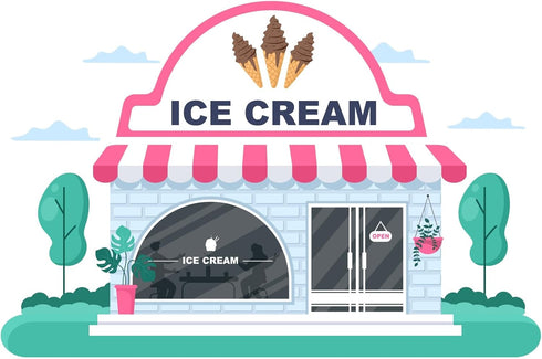 CORFOTO Fabric 10x8ft Ice Cream Shop Backdrop Pink White Striped Awning Brick Building