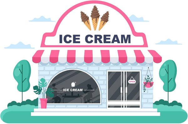 CORFOTO Fabric 10x8ft Ice Cream Shop Backdrop Pink White Striped Awning Brick Building