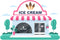 CORFOTO Fabric 10x8ft Ice Cream Shop Backdrop Pink White Striped Awning Brick Building