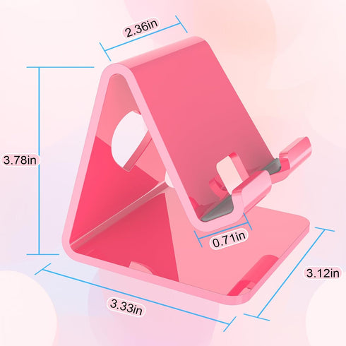 Crpich Acrylic Cell Phone Stand, Portable Pink Phone Holder for Desk, Compatible with iPhone 15 14 13 12 Pro Max