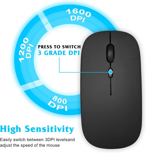 UrbanX 2.4GHz & Bluetooth Wireless Mouse, Rechargeable for Samsung Galaxy Tab S7, Laptop/PC/Mac/iPad Pro - Onyx Black