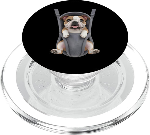 English Bulldog Puppy Lover PS Funny English Bulldog Puppy In A Baby Carrier. Dog Lover PopSockets PopGrip