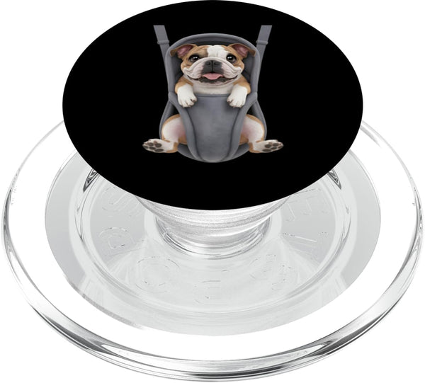 English Bulldog Puppy Lover PS Funny English Bulldog Puppy In A Baby Carrier. Dog Lover PopSockets PopGrip