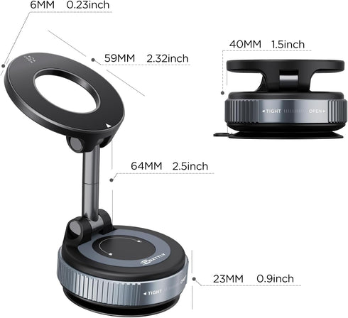 MSXTTLY 2026 360 Vacuum Magnetic Phone Holders for Your Car Suction Cup Phone Mount with Washable Nano Gel Pads