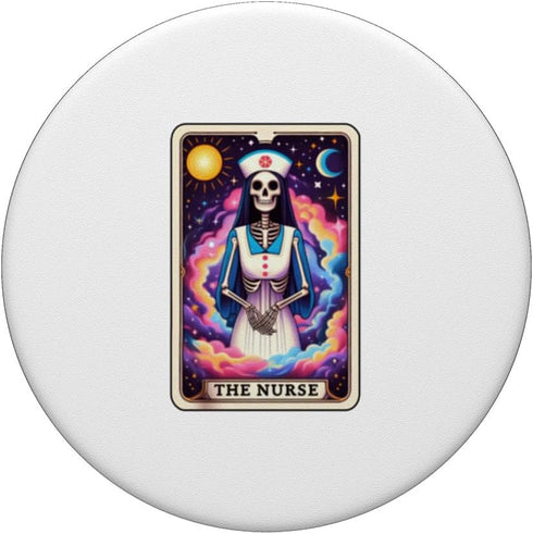 Mystical Tarot Skeleton Nurse in Cosmic Space, Cute Funny PopSockets Standard PopGrip