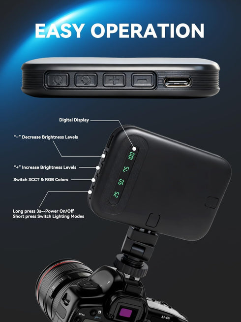 GLOUEN 4 10 3000mAh RGB Selfie Light for iPhone, Portable Phone Light Clip with Light Modes & Brightness Levels