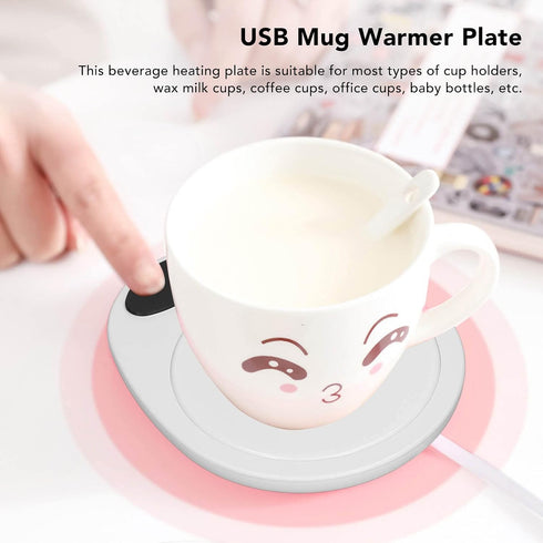 Adjustable Electric Beverage Heater for Ceramic Coffee Cups - USB Mug Warmer (White)