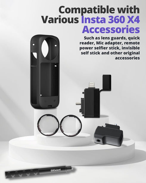 for Insta 360 X4 Silicone Protective Case with Lens Cap, Screen Protector for 360 X4 Accessories, Protective