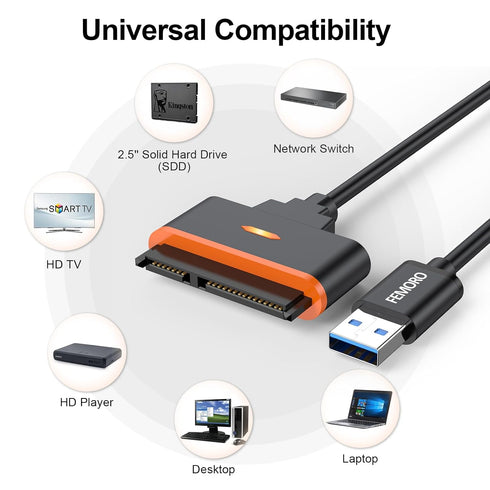 FEMORO SATA to USB 3.0 Adapter, SATA III 5Gbps Data Transfer Converter Cable for 2.5 Inch SSD