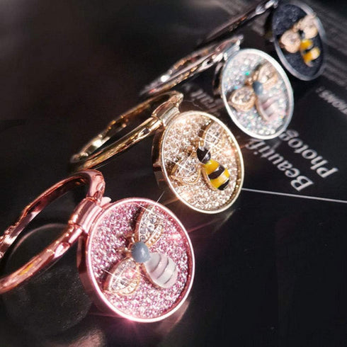 360° Rotating Ring Stand Holder, Fashion Bee Pattern Bling Diamond Finger Kickstand Compatible with iPhone 12, Samsung