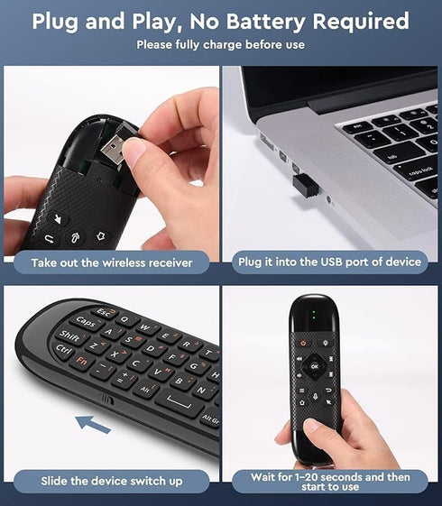 Miritz 6-Axis Air Mouse - with Voice, Gyroscope, Bluetooth, Infrared LearningPower Button only, USB Air Mouse Remote