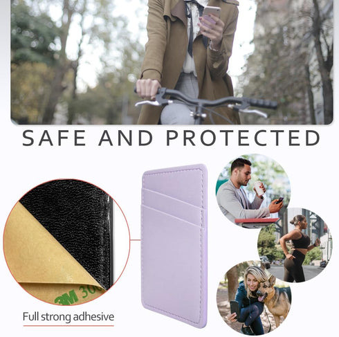 Leather Phone Wallet Stick On, Card Holder for Phone Case Compatible with iPhone, Samsung and Android - White, Purple