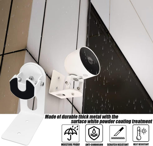 Metal Wall Mount Holder for Google Nest Cam Battery Indoor/Outdoor, 360 View Anti-Drop Bracket Mounting Kit - White