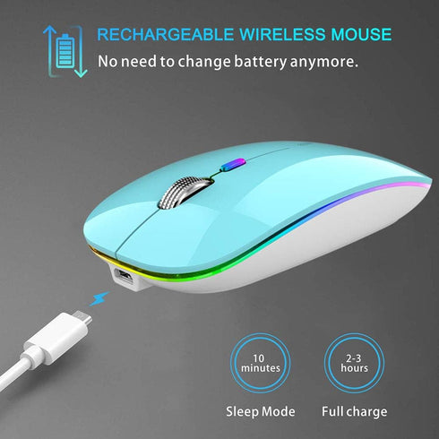 TENMOS Wireless Bluetooth Mouse, LED Slim Dual Mode (Bluetooth 5.1 + USB) 2.4GHz Rechargeable Silent Bluetooth Wireless