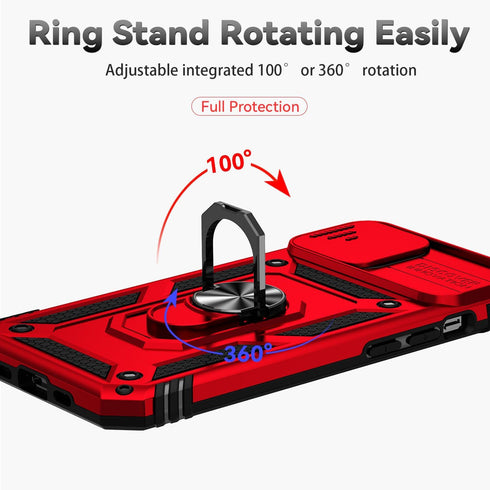 SunStory iPhone 14 Plus Case - with HD Screen Protector & Slide Camera Cover & Rotated Ring Kickstand - Red