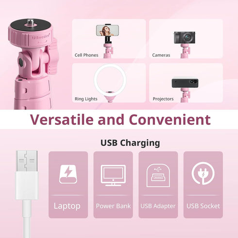 UBeesize 12'' Selfie Ring Light with 62’’ Tripod Stand for Video Recording, Live Streaming, Compatible with Phones, Pink