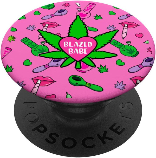 Pink Stoner Girl Weed Phone Grip, Cute Marijuana 420 Gift, PopSockets PopGrip for Phones & Tablets