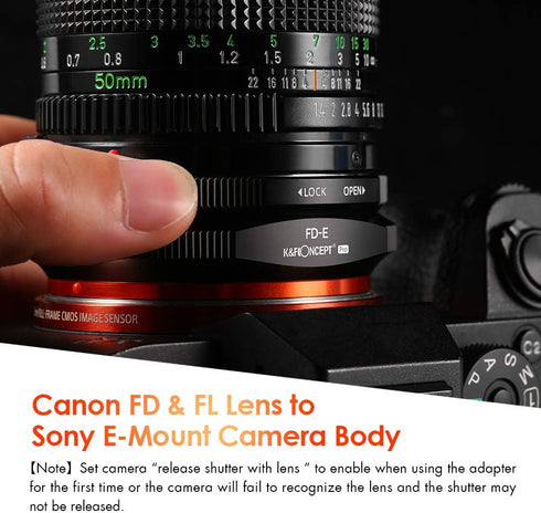 K&F Concept FD to E Mount Lens Adapter for Canon FD FL Mount Lens to E NEX Mount Cameras, Compatible with Sony